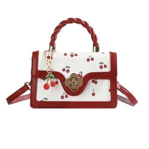 NEW Cherry Print Red Mini Handbag Crossbody Charm Gold Hardware Cute Fun Girly